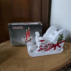 Vintage Santa Sleigh Porcelain Taper Candle Holder
